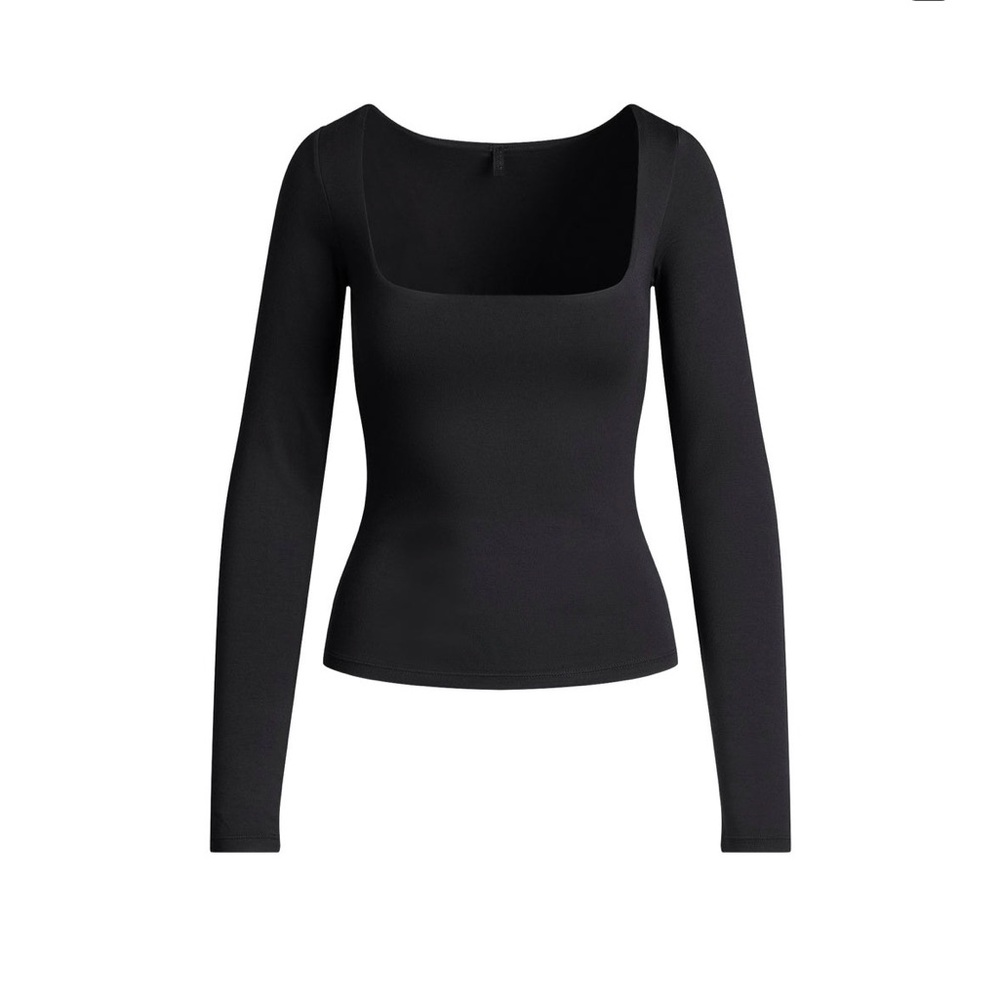SKIMS Black Long-Sleeve Square Neck Top